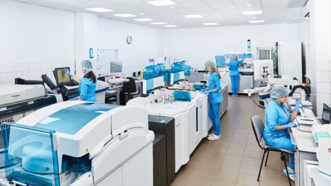 Scientists working in a medical laboratory