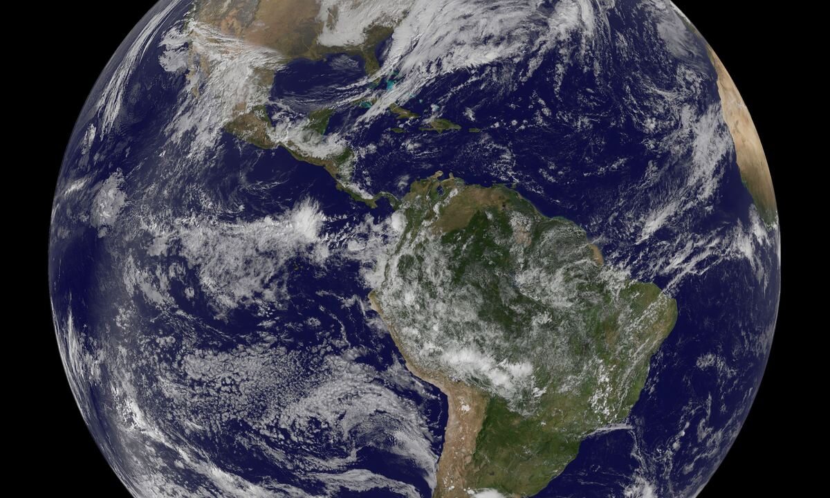 NOAA satellite view of developing noreaster storm off US East Coast