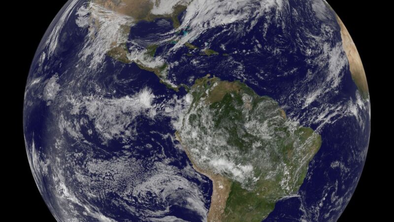 NOAA satellite view of developing noreaster storm off US East Coast