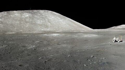 A cratered region of the lunar surface