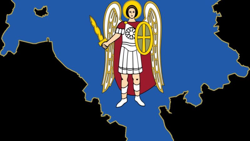 Ukrainian flag flying in Kyiv